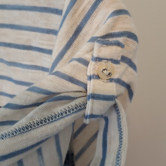 3/$15 Blue stripe V neck with button sleeves - Picture 3 of 5